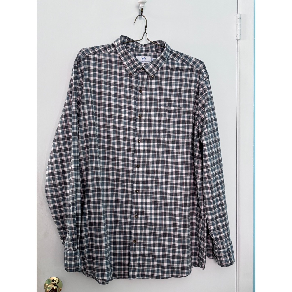 Southern Tide Mens XXL Grey Plaid Flannel Button Down Shirt Long Sleeve Pocket